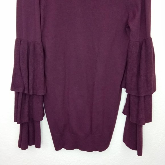 Chelsea28 Maroon Tier Ruffled Sleeve Sweater S - Picture 8 of 14